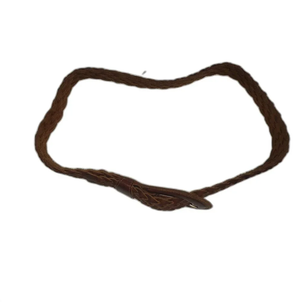 Brown Leather Braided Belt with Leather Buckle Womens Size Medium